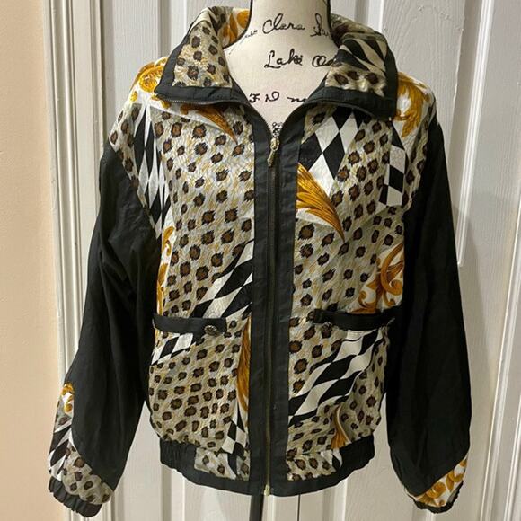 Y2K 90’s EAST WEST BOMBER JACKET LEOPARD PRINT WINDBREAKER SHOULDER PADS Sz M - Picture 10 of 16